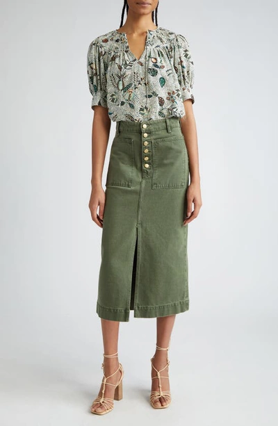 Shop Ulla Johnson The Bea Denim Midi Skirt In Juniper Wash