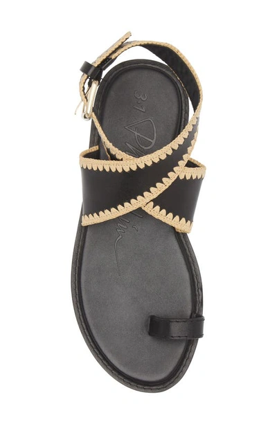 Shop 3.1 Phillip Lim / フィリップ リム Naya Raffia Trim Ankle Wrap Toe Loop Sandal In Natural Blk