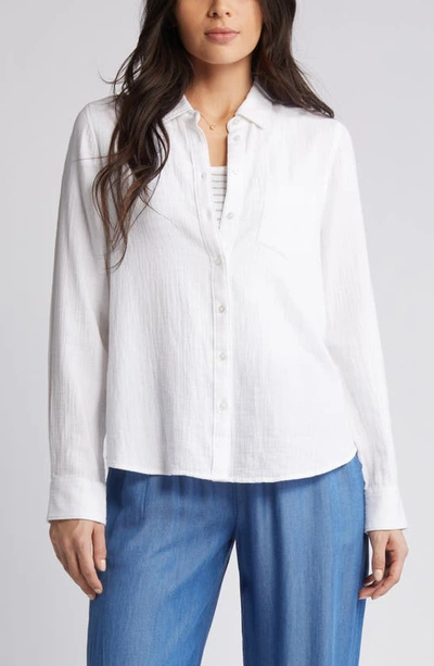 Shop Caslon (r) Casual Gauze Button-up Shirt In White