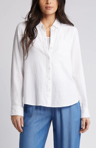 Caslon Casual Gauze Button-up Shirt In White