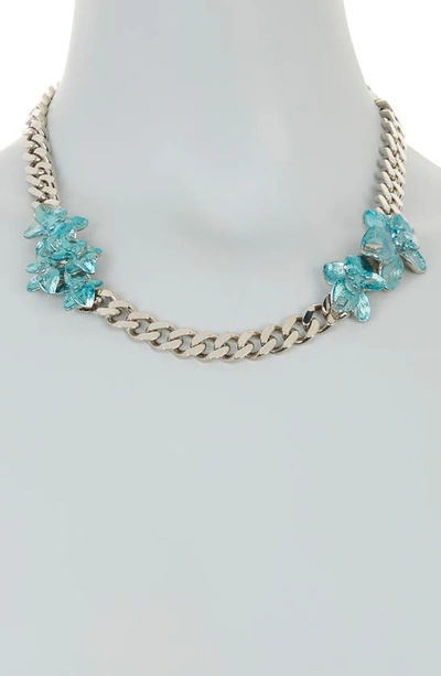 Shop Givenchy Orchid Flower Curb Chain Necklace In Mineral Blue