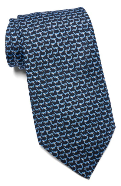 Shop Zegna Ties Quadri Silk Whale Tie In Navy