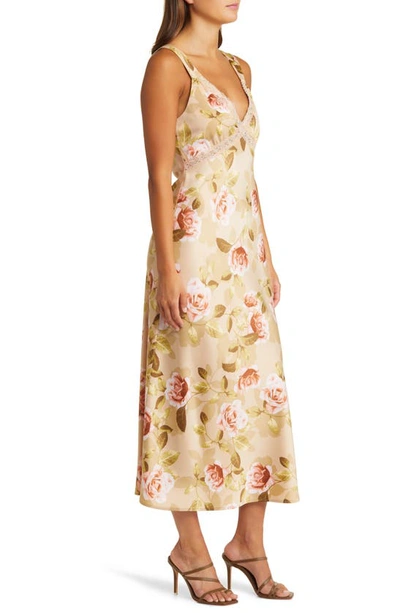 Wayf Lace Satin Slipdress In Champagne Roses