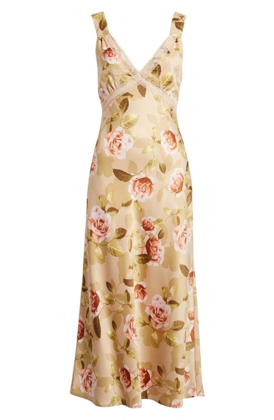 Wayf Lace Satin Slipdress In Champagne Roses