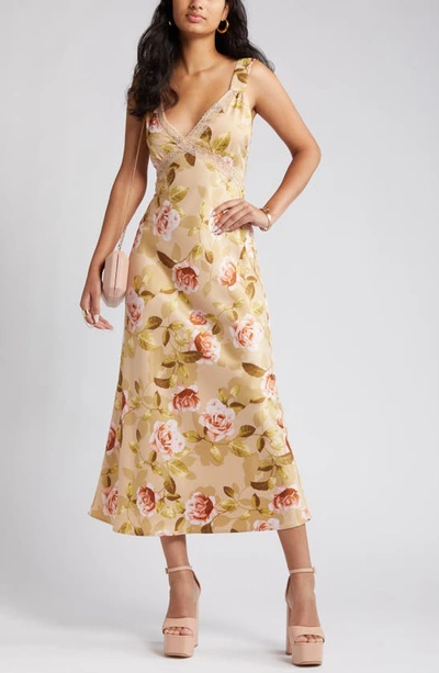 Wayf Lace Satin Slipdress In Champagne Roses