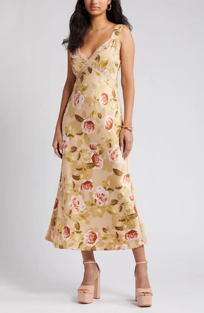 Wayf Lace Satin Slipdress In Champagne Roses