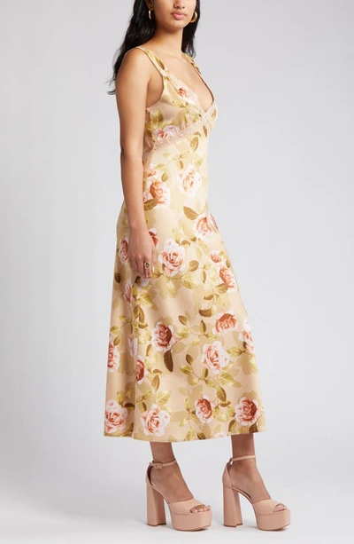 Wayf Lace Satin Slipdress In Champagne Roses
