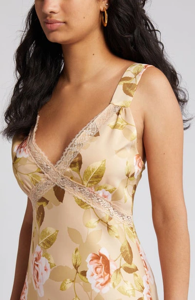 Wayf Lace Satin Slipdress In Champagne Roses