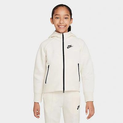 Shop Nike Girls' Sportswear Tech Fleece Full-zip Hoodie In Pale Ivory/black/black