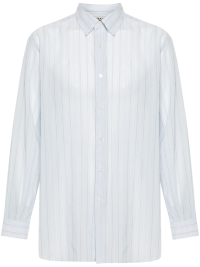 Shop Auralee Blue Striped Cotton Shirt