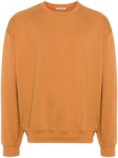 Shop Auralee Orange Long Sleeve Cotton Sweatshirt