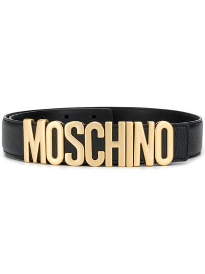 Shop Moschino Black Logo Leather Belt