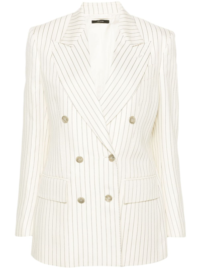 Shop Tom Ford White Striped Single-breasted Blazer In Neutrals
