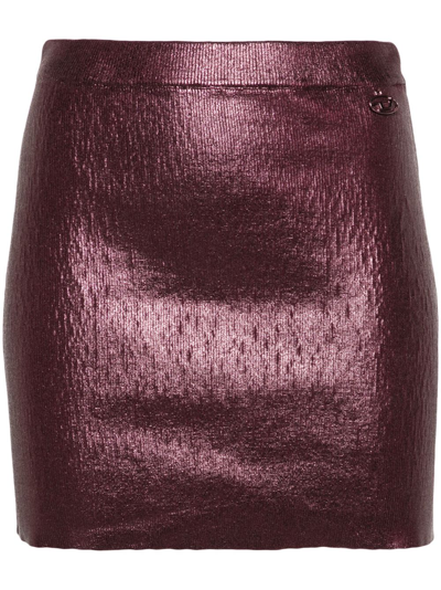 Shop Diesel Purple Foiled Knitted Mini Skirt