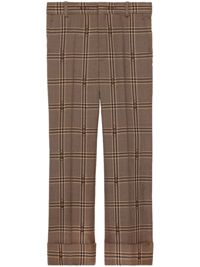 Shop Gucci Brown Horsebit-check Wool Trousers