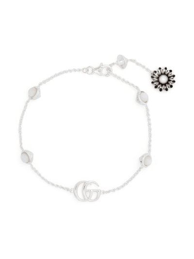 Shop Gucci Sterling Silver Gg Marmont Flower Bracelet