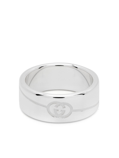 Shop Gucci Sterling Silver Diagonal Interlocking G Ring