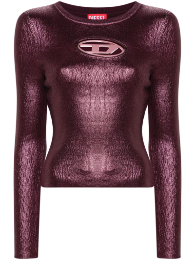 Shop Diesel Purple Foiled Cotton Sweater