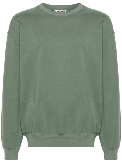 Shop Auralee Green Super High Gauze Cotton Sweatshirt