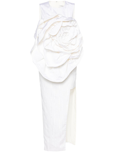 Shop Huishan Zhang White Aphrodite Floral-appliqué Midi Dress