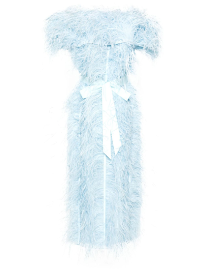 Shop Huishan Zhang Blue Angelina Feather-embellished Midi Dress