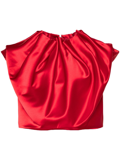 Shop Simone Rocha Draped Satin Cropped Blouse - Women's - Polyester/acetate/cupro In Red