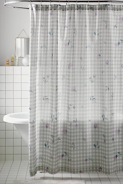Shop Urban Outfitters Alice Floral Gingham Shower Curtain In Olive At