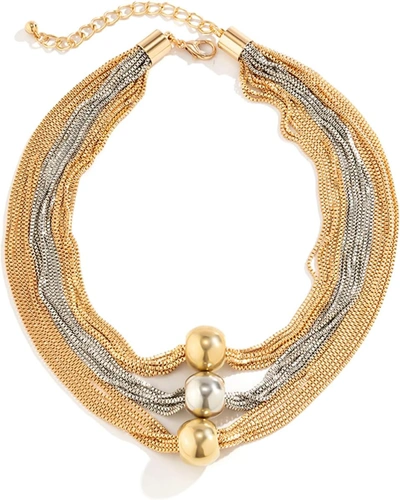 Liv Oliver 18k Tri Color Gold Multi Link Layer Statement Necklace In Multi
