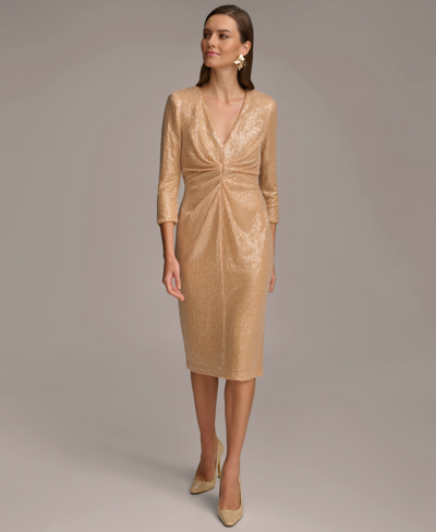 Shop Donna Karan Women's 3/4-sleeve Sequin Sheath Dress In Fawn