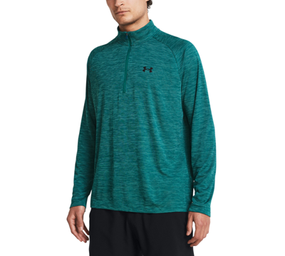 Shop Under Armour Men's Ua Tech Space-dyed 1/2-zip Performance Sweatshirt In Circuit Teal,blk
