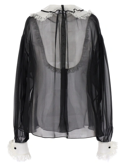 Shop Dolce & Gabbana Contrast Plastron Shirt Shirt, Blouse White/black