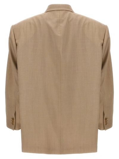 Shop Hed Mayner Double-breasted Wool Blazer Beige