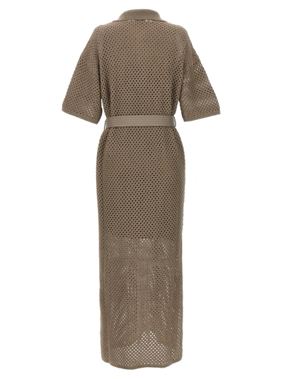 Shop Brunello Cucinelli Knitted Midi Dress Dresses Beige