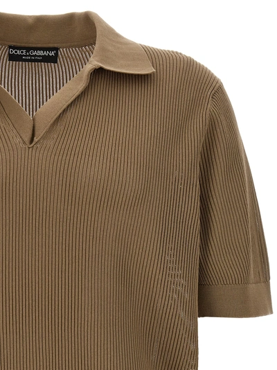 Shop Dolce & Gabbana Knitted  Shirt Polo Beige