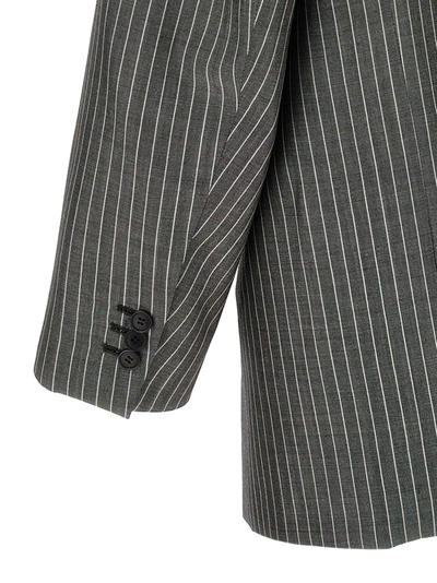 Shop Hed Mayner Pinstriped Double-breasted Blazer Gray