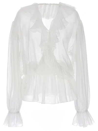 Shop Dolce & Gabbana Ruffle Blouse Shirt, Blouse White