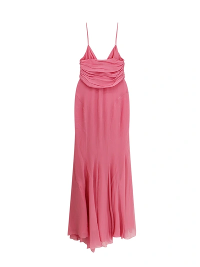 Shop Blumarine Silk Dress With Frontal Floral Detail