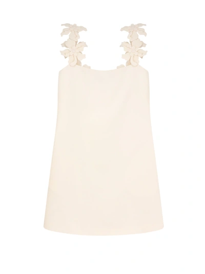 Shop Valentino Virgin Wool And Silk Dress With Hibiscus Embroidery