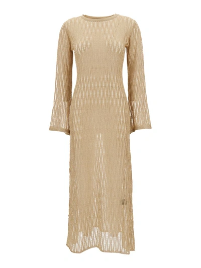 Shop Federica Tosi Long Beige Dress With U Neckline In Knit Woman In Grey