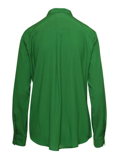 Shop Plain Green Relaxed Shirt With Mother-of-pearl Buttons In Satin Woman