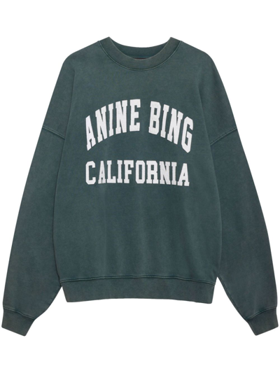 Shop Anine Bing Miles Sweatshirt Woman Green In Cotton