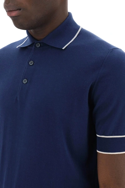 Shop Brunello Cucinelli Cotton Knit Polo Shirt Men In Blue