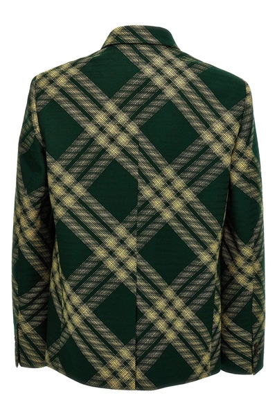 Shop Burberry Men Check Wool Tailored Blazer In Green