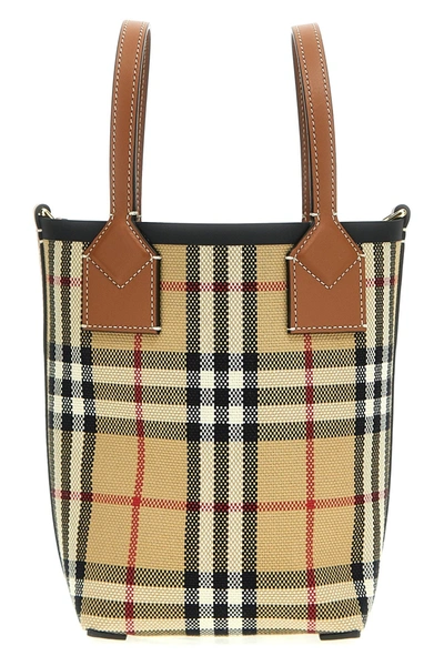 Shop Burberry Women 'london Mini' Shopping Bag In Cream