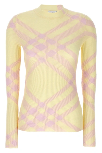 Shop Burberry Women Check Sweater In Yellow