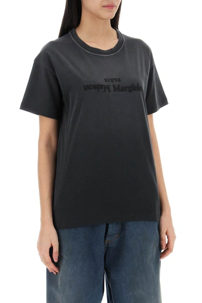 Shop Maison Margiela "reverse Logo Embroidered T-shirt With Women In Gray