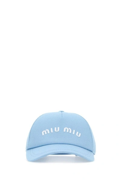 Shop Miu Miu Woman Light Blue Cotton Baseball Cap