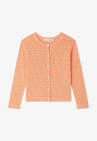 Shop Bonpoint Baby Girls Cherry Openwork Cardigan In Orange