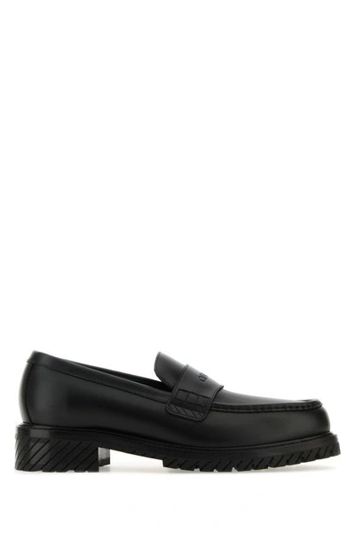 Shop Off-white Off White Man Black Leather Military Loafers