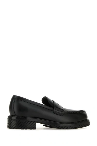Shop Off-white Off White Man Black Leather Military Loafers